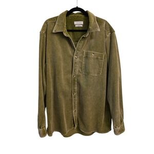 URBAN OUTFITTERS Mens Olive Green Corduroy Long Sleeve Button‎ Up Shirt LG